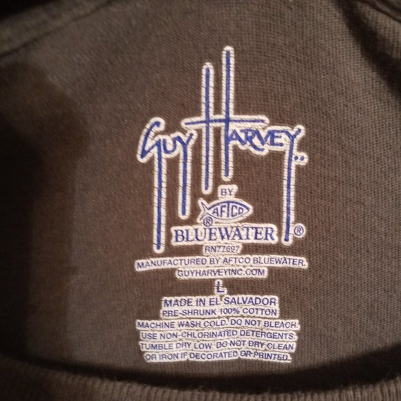 GUY HARVEY PIRATES W SHARKS SCENE GREY LONG SLEEVE T SHIRT SZ L - Picture 4 of 7